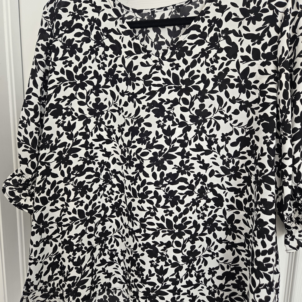 Black and White Floral Blouse